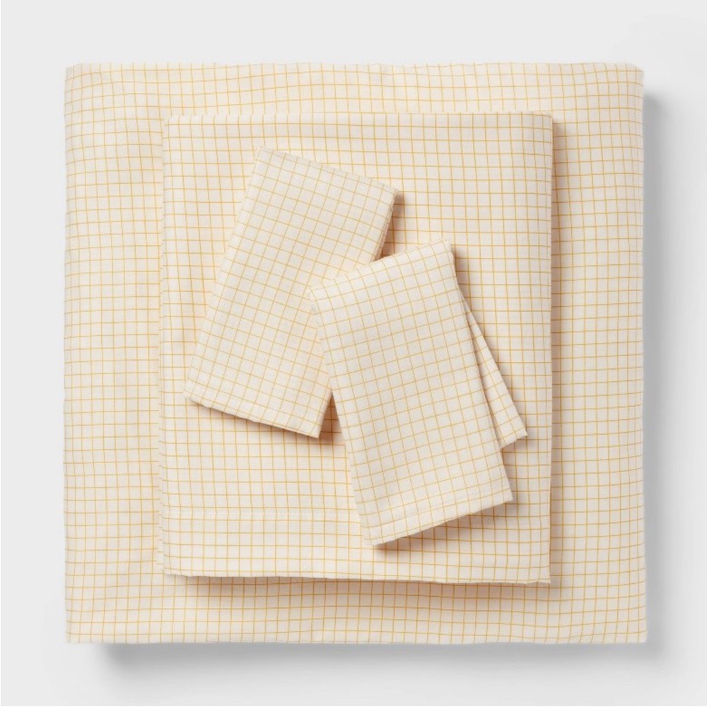 Room Essentials Cotton Blend Sateen Sheet Set - Cream and Yellow Check